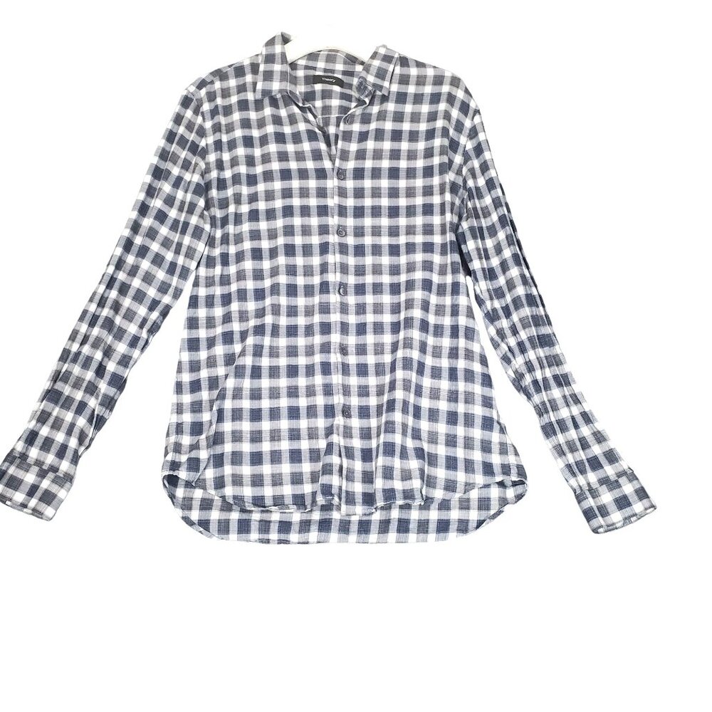 THEORY Mens Button Up SZ L Irving Betton Check Sport Plaid Black 100% Cotton